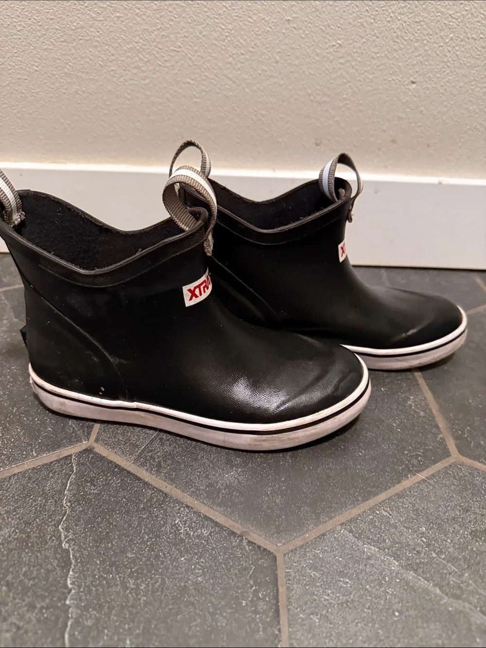 XTRATUF Kids Black Waterproof Slip-On Rain Boots with Pull Tabs
